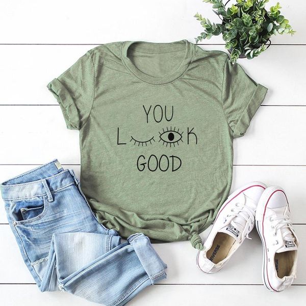 women's t-shirt women t-shirts 100% cotton graphic tees plus size short sleeve female funny you look good printed shirt tee casual clo, White