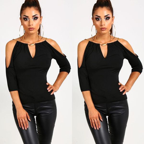 new fashion women t-shirt chic halter v neck summer off shoulder t-shirt solid black ladies loose summer casual, White
new fashion women t-shirt chic halter v neck summer off shoulder t-shirt solid black ladies loose summer casual, White