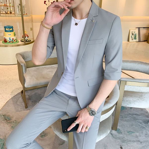 groom wear tuxedos spot spring and summer young men's solid color short-sleeved suit 9-point pants two-piece (suit + trousers), Black;gray
groom wear tuxedos spot spring and summer young men's solid color short-sleeved suit 9-point pants two-piece (suit + trousers), Black;gray