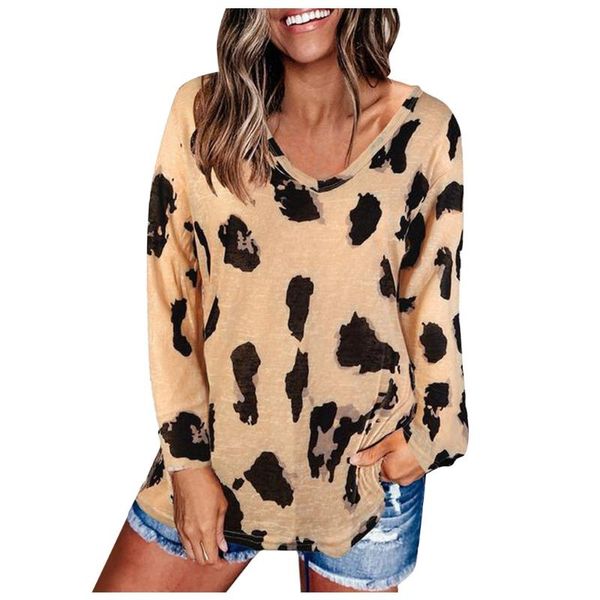 women's t-shirt t-shirts fashion casual leopard print tshirt v neck long sleeve loose t shirt tee femme, White
women's t-shirt t-shirts fashion casual leopard print tshirt v neck long sleeve loose t shirt tee femme, White