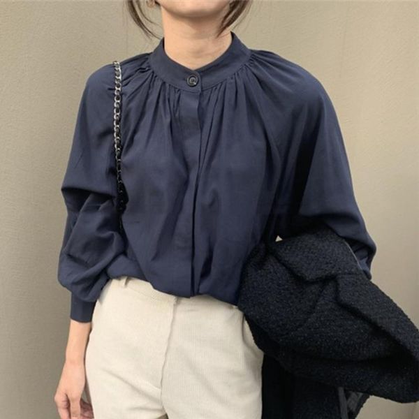 women's blouses & shirts 2021 korean chic women autumn one button pleated retro loose long sleeve female solid casual simple blouse, White
women's blouses & shirts 2021 korean chic women autumn one button pleated retro loose long sleeve female solid casual simple blouse, White