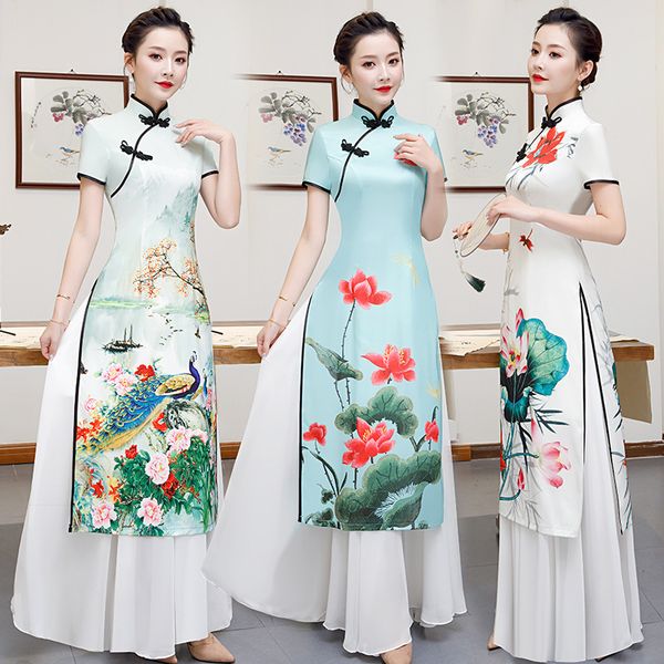 vintage lotus leaf crane print vietnam traditional style ao dai satin cheongsam short sleeve chinese wedding evening dress qipao, Red
vintage lotus leaf crane print vietnam traditional style ao dai satin cheongsam short sleeve chinese wedding evening dress qipao, Red