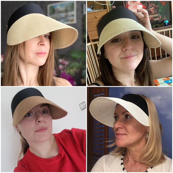 wide brim hats magic tape panama women straw hat empty 2021 women's summer sun protection outdoor sports fishing beach chapeau mz010, Blue;gray 
wide brim hats magic tape panama women straw hat empty 2021 women's summer sun protection outdoor sports fishing beach chapeau mz010, Blue;gray