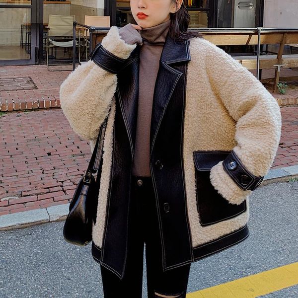 women's fur & faux genuine sheepskin coats ladies turndown collar wool outwear female streetwear sheep shearing jacket women clothing x, Black
women's fur & faux genuine sheepskin coats ladies turndown collar wool outwear female streetwear sheep shearing jacket women clothing x, Black