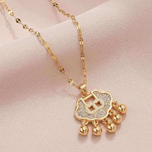 pendant necklaces longevity lock bell protector stainless steel women's necklace gold anti-fading clavicle chain korean pular wholesale, Silver
pendant necklaces longevity lock bell protector stainless steel women's necklace gold anti-fading clavicle chain korean pular wholesale, Silver