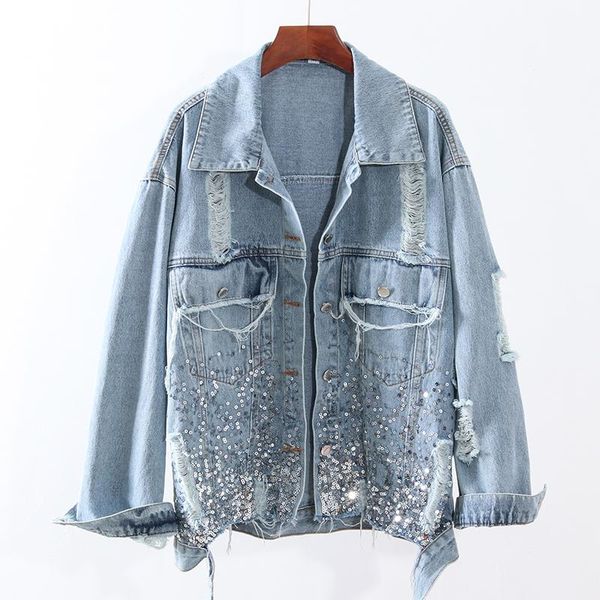 women's jackets 2021 spring autumn denim jacket women korean fashion sequins coat ladies students casual holes jeans g334, Black;brown
women's jackets 2021 spring autumn denim jacket women korean fashion sequins coat ladies students casual holes jeans g334, Black;brown