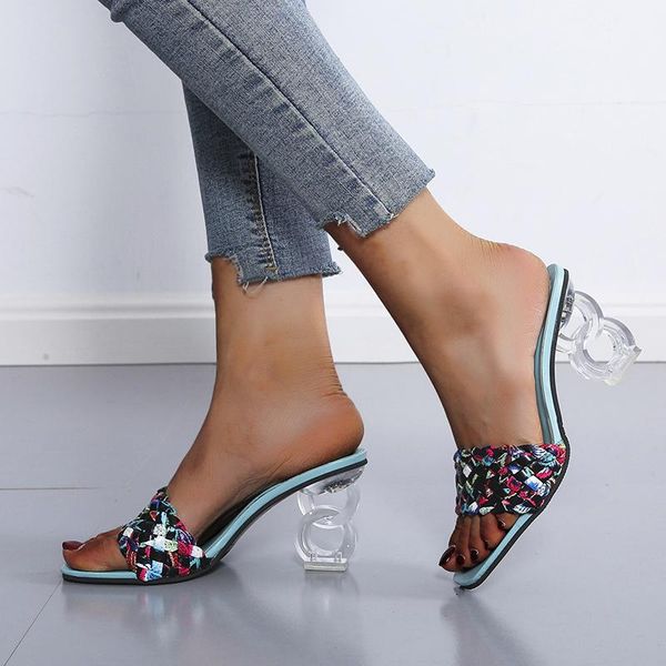slippers summer fashion woven ladies square toe platform high heels transparent hollow crystal heel sandals women shoes, Black
slippers summer fashion woven ladies square toe platform high heels transparent hollow crystal heel sandals women shoes, Black