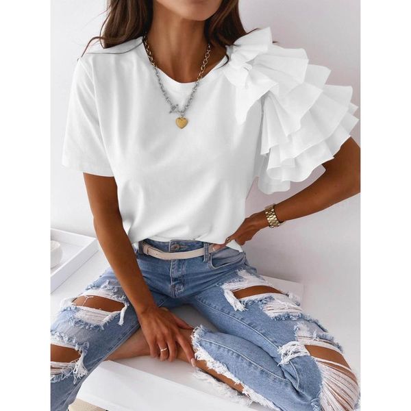 women's t-shirt t shirt women fashion o neck falbala lace short sleeves oversized t-shirts casual loose basic camisetas de mujer, White
women's t-shirt t shirt women fashion o neck falbala lace short sleeves oversized t-shirts casual loose basic camisetas de mujer, White