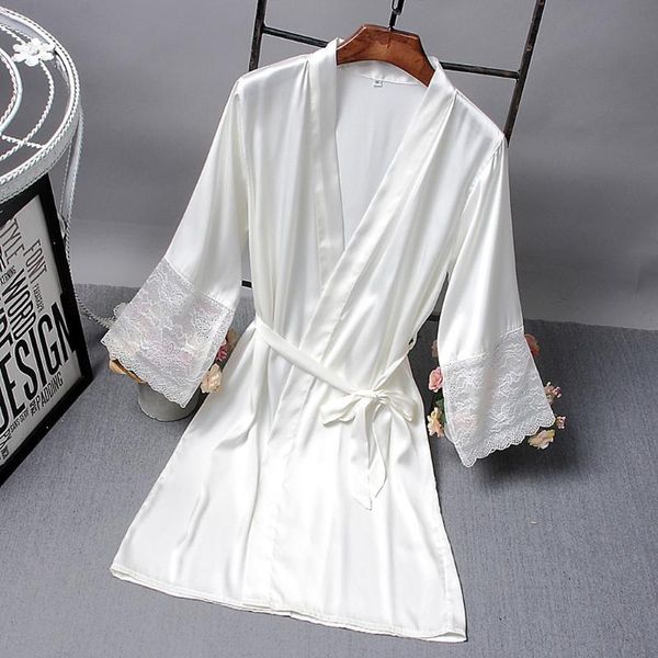women's sleepwear wireless rimless pajamas robe women solid silk lace trim cardigan nightdress bathrobe bath comfort soft suit nightwea, Black;red