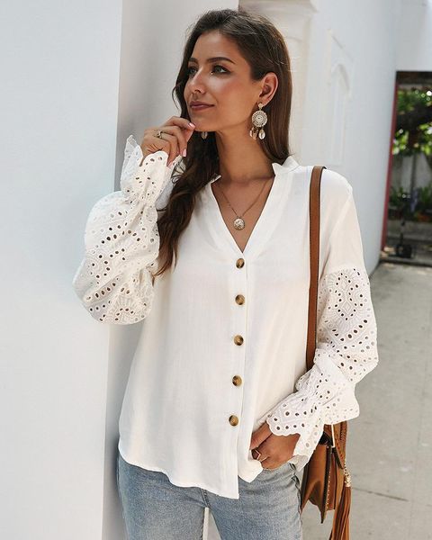 women's blouses & shirts european and american fashion cotton shirt product breathable mesh knitted spring autumn long sleeves, White
women's blouses & shirts european and american fashion cotton shirt product breathable mesh knitted spring autumn long sleeves, White