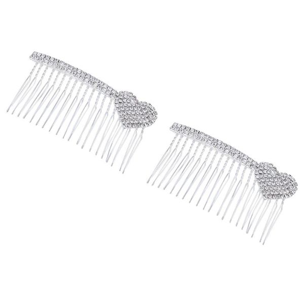 hair brushes 2pcs combs rhinestone inlay heart alloy insertion comb headdress decoration, Silver