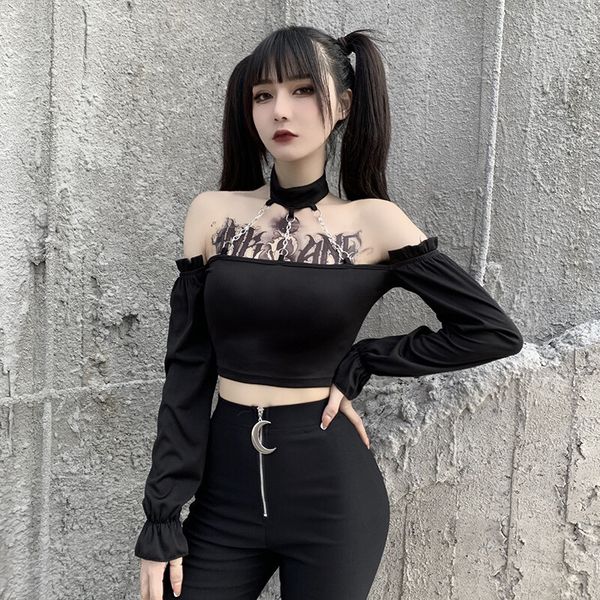 gothic hollow out halter womens tshirt long sleeve off the shoulder flare sleeve autumn punk black high street tee top, White
gothic hollow out halter womens tshirt long sleeve off the shoulder flare sleeve autumn punk black high street tee top, White