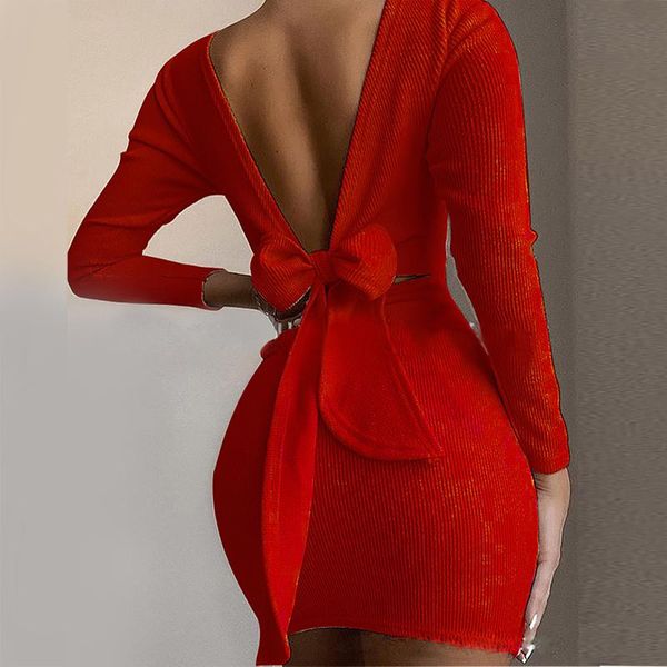 casual dresses 2021 women's bodycon dress backless lace up mini solid color o-neck long sleeve party vestido robes femme, Black;gray
casual dresses 2021 women's bodycon dress backless lace up mini solid color o-neck long sleeve party vestido robes femme, Black;gray