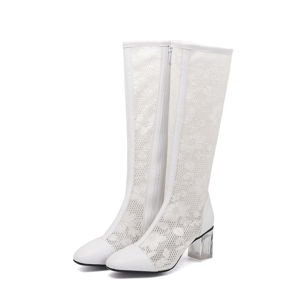 boots fashion women knee high square clear heels zipper lace mesh summer cool breathable women's shoes, Black
boots fashion women knee high square clear heels zipper lace mesh summer cool breathable women's shoes, Black