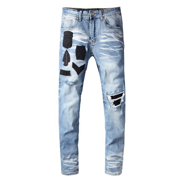 2021 new large size 28-40 fashion streetwear men's badge embroidery ripped slim fit designer printed denim pants jeans male 92dv, Blue
2021 new large size 28-40 fashion streetwear men's badge embroidery ripped slim fit designer printed denim pants jeans male 92dv, Blue