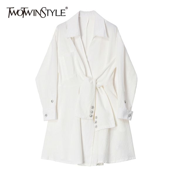 twotwinstyle white elegant dress for women lapel long sleeve high waist mini solid dresses female fashion clothing spring 211023, Black;gray
twotwinstyle white elegant dress for women lapel long sleeve high waist mini solid dresses female fashion clothing spring 211023, Black;gray