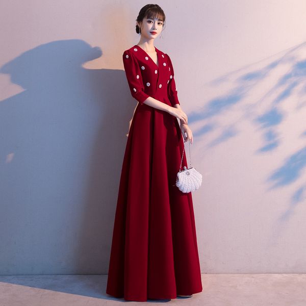 new long burgundy formal occasion evening dresses elegant v-neck vestido party robe de soiree flowers gown, Black;red
new long burgundy formal occasion evening dresses elegant v-neck vestido party robe de soiree flowers gown, Black;red
