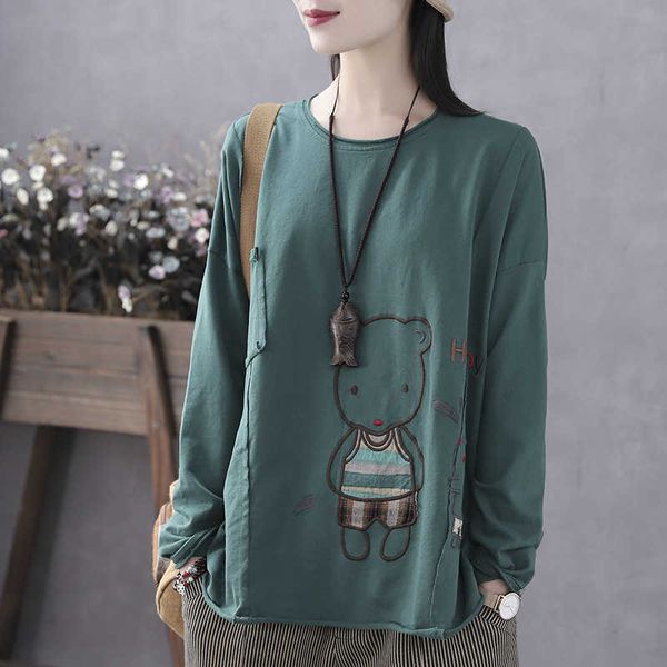 women's t-shirt vintage tshirt for women korea style cartoon bear embroidery patchwork office lady oversized long sleeve casual tee lk, White
women's t-shirt vintage tshirt for women korea style cartoon bear embroidery patchwork office lady oversized long sleeve casual tee lk, White