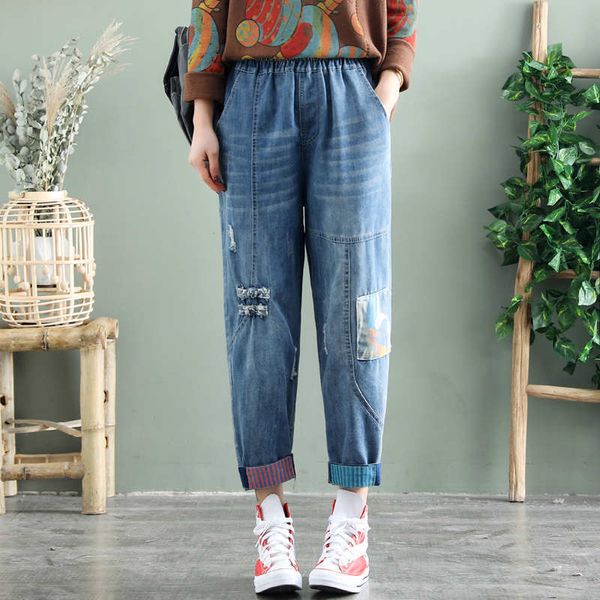 2021 new women spring summer stylish elastic waist patchwork hole vintage blue female ankle length denim lady trousers hu0m
2021 new women spring summer stylish elastic waist patchwork hole vintage blue female ankle length denim lady trousers hu0m