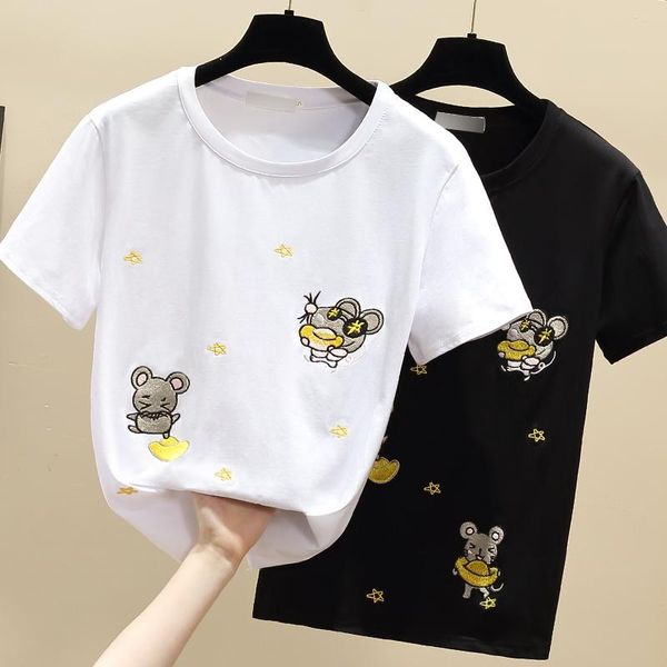 women's t-shirt the spring and summer make cotton round collar benmingnian mice embroidery loose white short sleeve
women's t-shirt the spring and summer make cotton round collar benmingnian mice embroidery loose white short sleeve