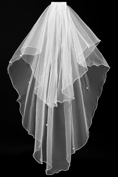 bridal veils women pearl beaded wedding dress veil 2 layers tulle edge accessories in stock velos de noiva, Black 
bridal veils women pearl beaded wedding dress veil 2 layers tulle edge accessories in stock velos de noiva, Black