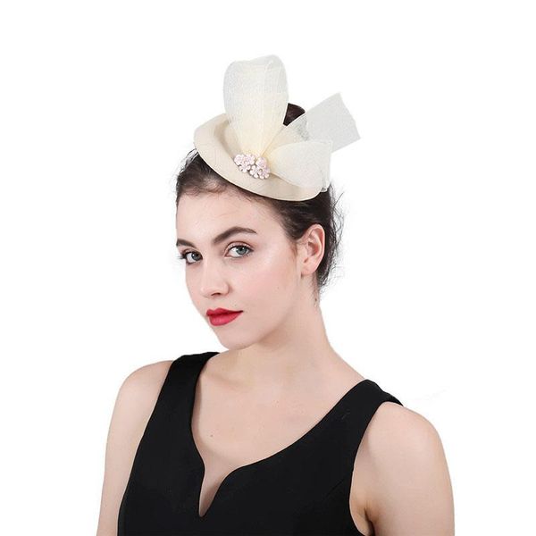 stingy brim hats women elegant fascinator hair clips hollow flower feather beads fedora yarn cocktail party wedding hat m68, Blue;gray