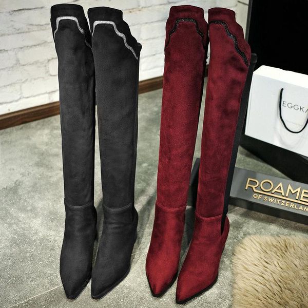 boots autumn winter flock leather over the knee women stretch fabrics high heel slip on shoes pointed toe long, Black
boots autumn winter flock leather over the knee women stretch fabrics high heel slip on shoes pointed toe long, Black
