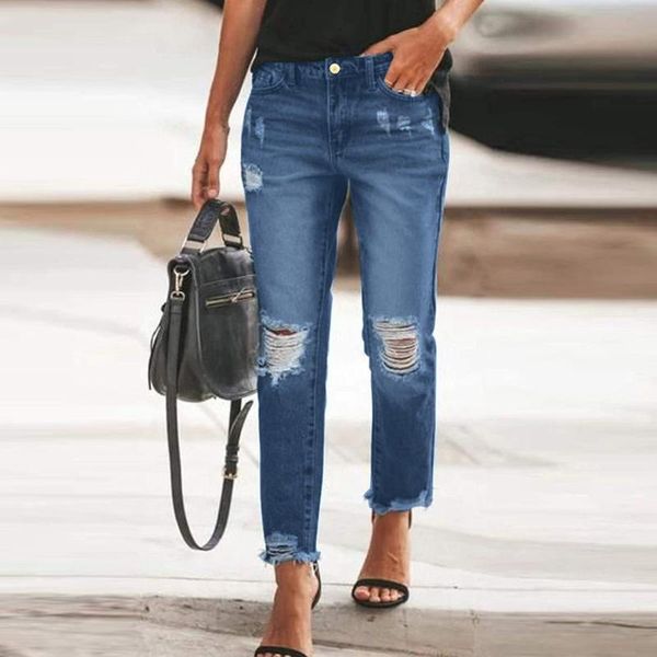 women's jeans women mid waist ripped boyfriend distressed stretch skinny denim female casual solid hole straight pant, Blue
women's jeans women mid waist ripped boyfriend distressed stretch skinny denim female casual solid hole straight pant, Blue