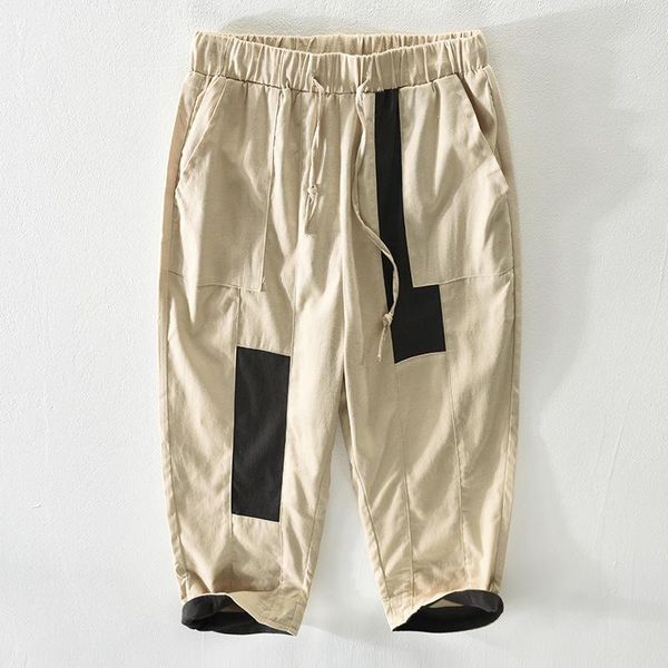 men's pants rc932 men casual trousers japanese style fresh simple fashion elastic waist contrasting color cotton linen pocket washing, Black
men's pants rc932 men casual trousers japanese style fresh simple fashion elastic waist contrasting color cotton linen pocket washing, Black