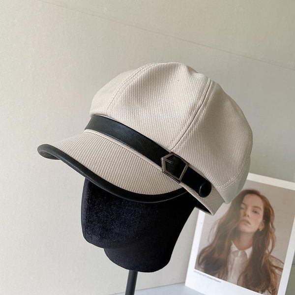 stingy brim hats british retro leather buckle octagonal hat women simple fashion caps korean style trend spring and summer, Blue;gray
stingy brim hats british retro leather buckle octagonal hat women simple fashion caps korean style trend spring and summer, Blue;gray