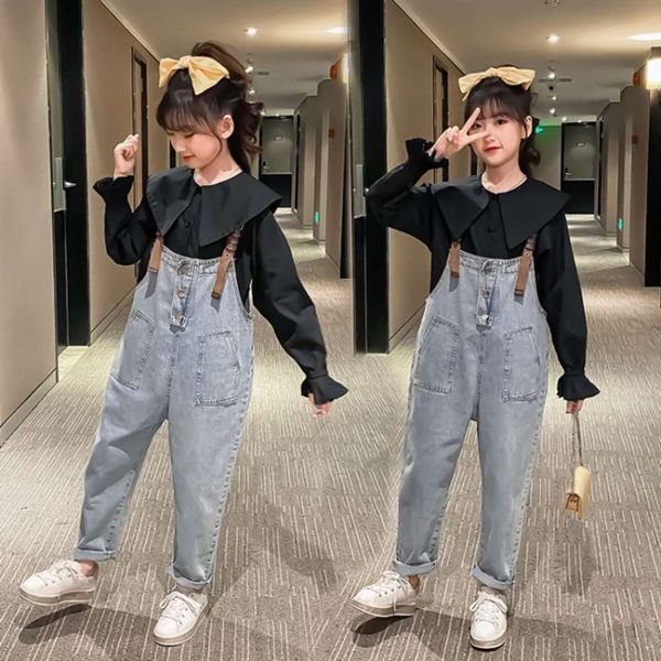girls' denim suspender spring dress foreign style net red little girl long sleeve shirt two piece suit for children, Blue
girls' denim suspender spring dress foreign style net red little girl long sleeve shirt two piece suit for children, Blue
