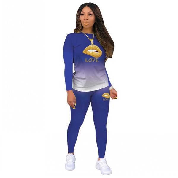 new fall set of two female parts the gradient neck color s and solid skinny pants define lip print sports clothes 2 pieces together, Gray
new fall set of two female parts the gradient neck color s and solid skinny pants define lip print sports clothes 2 pieces together, Gray