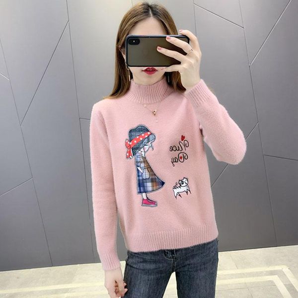 women's sweaters girl printed faux knitted pullovers casual warm female turtle neck winter long sleeve pull jumpers, White;black
women's sweaters girl printed faux knitted pullovers casual warm female turtle neck winter long sleeve pull jumpers, White;black