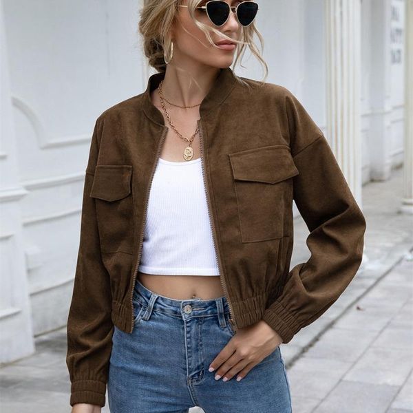 women's jackets 2021 stylish lady autumn spring coffee short jacket women vintage long sleeve outwear girl's casual coat zipper bo, Black;brown
women's jackets 2021 stylish lady autumn spring coffee short jacket women vintage long sleeve outwear girl's casual coat zipper bo, Black;brown