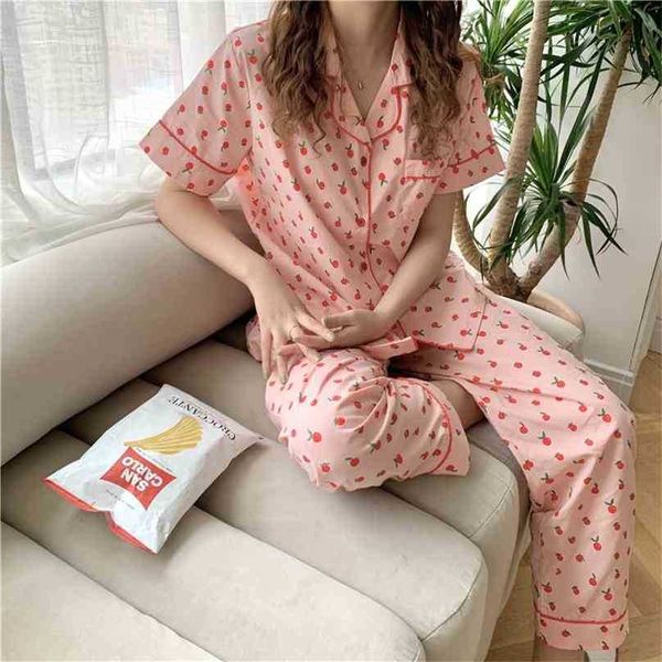all match stylish girls chic loose printed vintage summer two piece suit sets cotton femme pajamas sleepwear 210525, Black;red
all match stylish girls chic loose printed vintage summer two piece suit sets cotton femme pajamas sleepwear 210525, Black;red