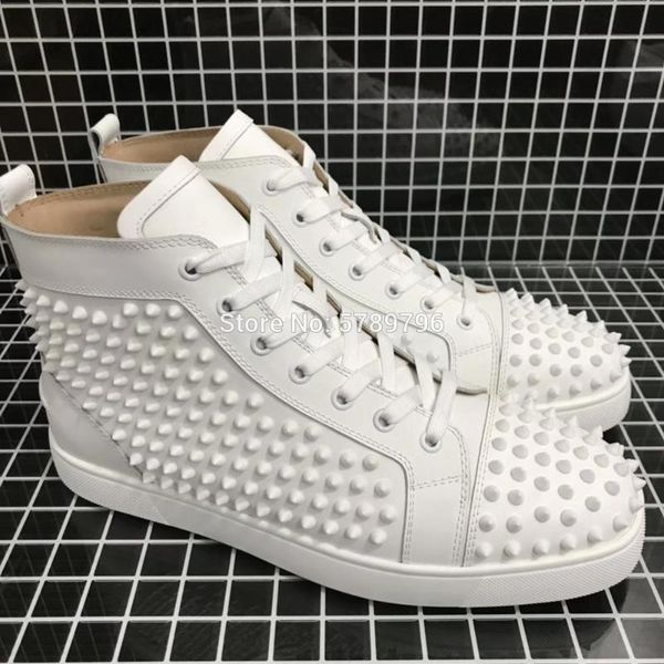 high red bottom solid white leather sports shoes men lace up casual flat loafers full rivets runway sneakers, Black
high red bottom solid white leather sports shoes men lace up casual flat loafers full rivets runway sneakers, Black