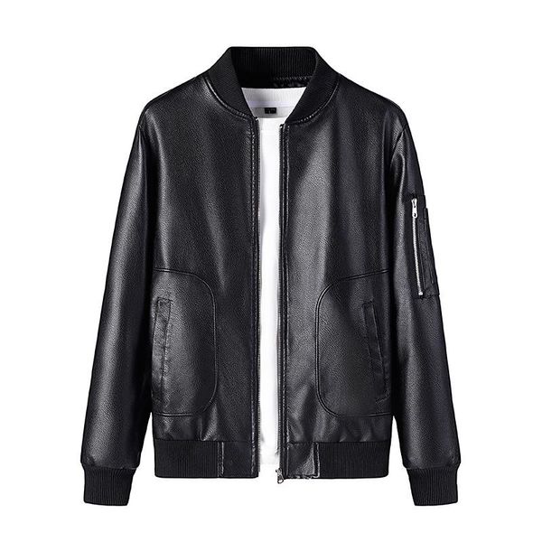 men's jackets trend autumn baseball uniform leather jacket men youth stand collar pu outerwear zipper solid pocket coats, Black;brown 
men's jackets trend autumn baseball uniform leather jacket men youth stand collar pu outerwear zipper solid pocket coats, Black;brown