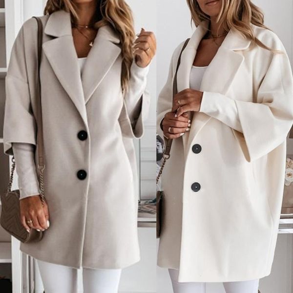 women's wool & blends women autumn 3/4 sleeve solid color faux notched lapel buttons loose basic midi long woolen coat with pockets s-2, Black
women's wool & blends women autumn 3/4 sleeve solid color faux notched lapel buttons loose basic midi long woolen coat with pockets s-2, Black