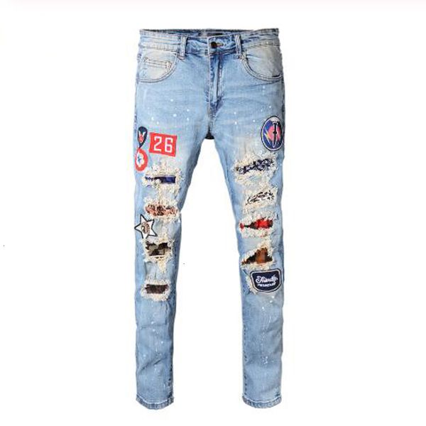 new special price men's plus size badge patches ripped jeans slim skinny patchwork holes distressed denim pants trousers r57k, Blue
new special price men's plus size badge patches ripped jeans slim skinny patchwork holes distressed denim pants trousers r57k, Blue