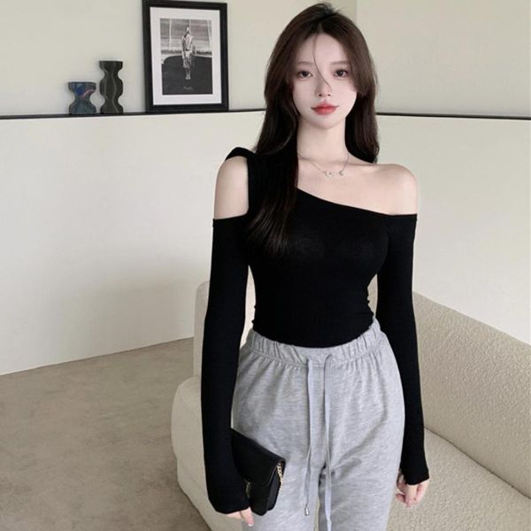 women's t-shirt autumn pure desire irregular hollow out-of-the-shoulder long-sleeved oblique collar slim short top, White
women's t-shirt autumn pure desire irregular hollow out-of-the-shoulder long-sleeved oblique collar slim short top, White