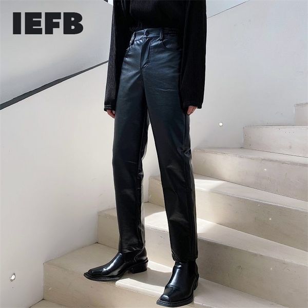 iefb simple design pu leather pants for men cool straight ankel-length patns male black elastic waist streetwear trousers 9y4422 210715
iefb simple design pu leather pants for men cool straight ankel-length patns male black elastic waist streetwear trousers 9y4422 210715
