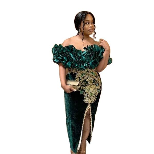 green velour plus size prom dresses 2022 off shoulder ruffles appliques party gowns beads mermaid evening formal with slit, Black
green velour plus size prom dresses 2022 off shoulder ruffles appliques party gowns beads mermaid evening formal with slit, Black