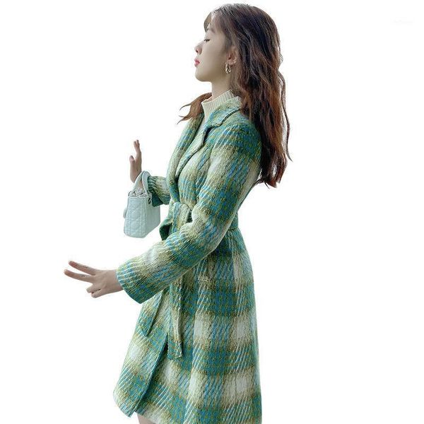 women's wool & blends women temperament plaid woolen coat fashion autumn winter overcoat jacket female mid-length casual outerwear r837, Black
women's wool & blends women temperament plaid woolen coat fashion autumn winter overcoat jacket female mid-length casual outerwear r837, Black