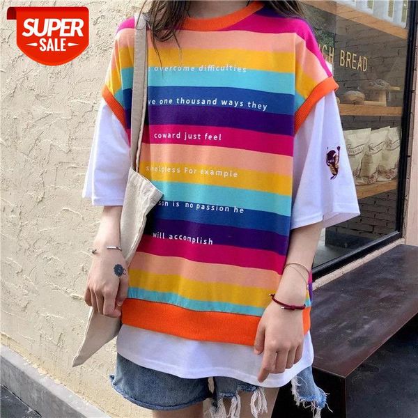 harajuku tshirts cotton fake two pieces short-sleeved t-shirt rainbow stripe o-neck tees ropa mujer 2020 summer new t-shirt #jn32, White
harajuku tshirts cotton fake two pieces short-sleeved t-shirt rainbow stripe o-neck tees ropa mujer 2020 summer new t-shirt #jn32, White