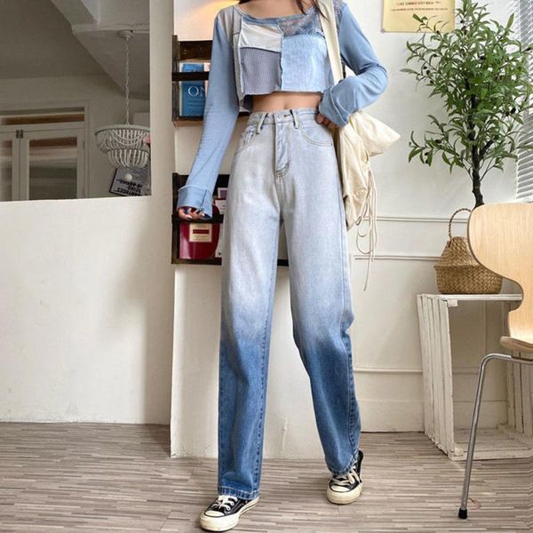 women's jeans spring and summer 2021 gradient design high-waist women trend straight loose wide-leg pants harajuku denim trousers, Blue
women's jeans spring and summer 2021 gradient design high-waist women trend straight loose wide-leg pants harajuku denim trousers, Blue