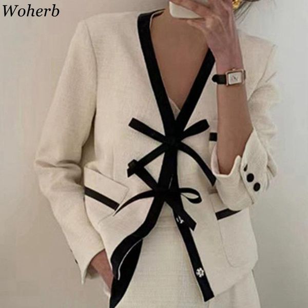 women's jackets woherb fall clothing women jacket korean elegant coat patchwork pu sweet bow tweed outwear 2021 vintage mujer 7c952, Black;brown
women's jackets woherb fall clothing women jacket korean elegant coat patchwork pu sweet bow tweed outwear 2021 vintage mujer 7c952, Black;brown