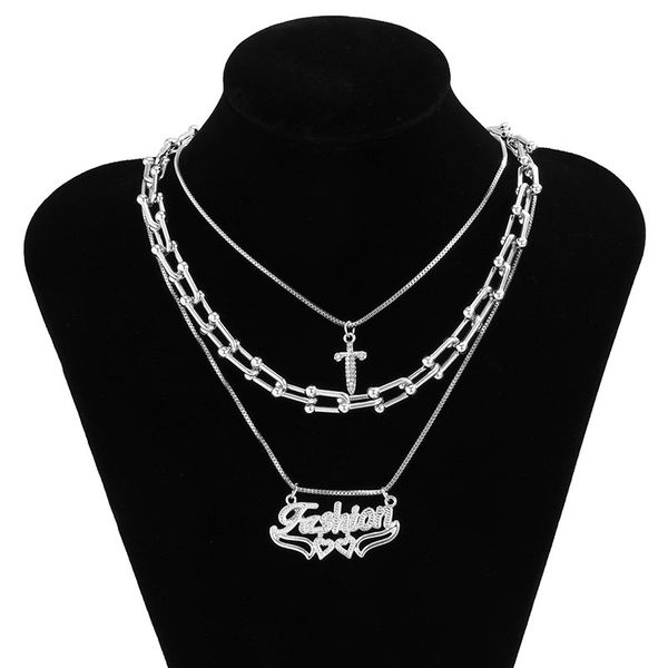micro inlaid cross letter pendant necklaces retro geometric horseshoe bamboo link necklace hip hop alloy point rhinestone clavicle chain nec, Silver
micro inlaid cross letter pendant necklaces retro geometric horseshoe bamboo link necklace hip hop alloy point rhinestone clavicle chain nec, Silver