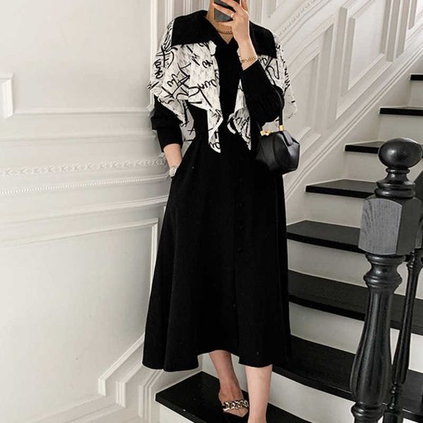 spring mujer loose casual turndown collar solid color single breasted long sleeve shawel black dress with belt 1559# 210527, Black;gray
spring mujer loose casual turndown collar solid color single breasted long sleeve shawel black dress with belt 1559# 210527, Black;gray