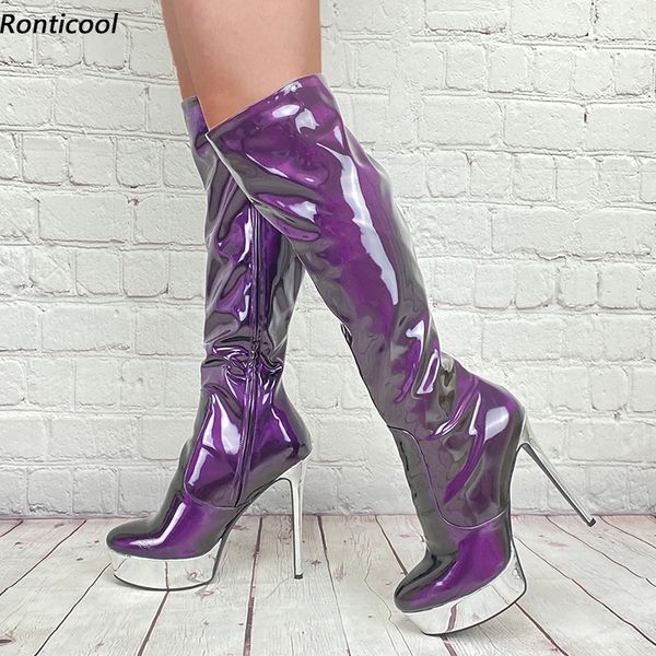 rontic women winter platform knee boots patent full side zipper stiletto heels round toe purple women shoes us size 5-20, Black
rontic women winter platform knee boots patent full side zipper stiletto heels round toe purple women shoes us size 5-20, Black