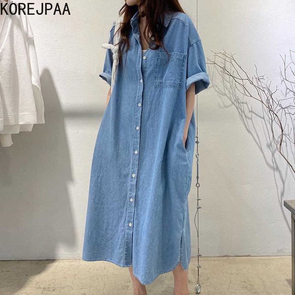 korejpaa women dress summer korean retro lapel single-breasted casual loose multi-pocket design over knee denim vestidos 210526, Black;gray
korejpaa women dress summer korean retro lapel single-breasted casual loose multi-pocket design over knee denim vestidos 210526, Black;gray